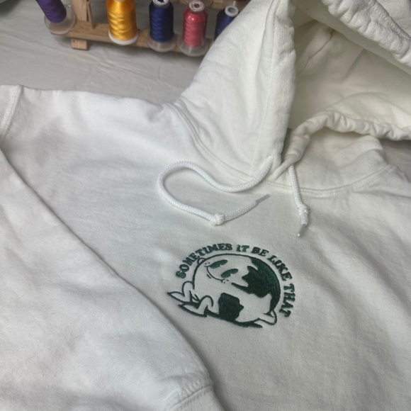 Embroidered "Sometimes It Be Like That" Hoodie Trendy Sweatshirt - Picture 3 of 4